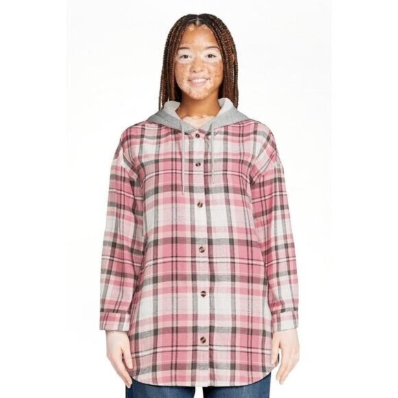 No Boundaries Junior's Plaid Fleece Shacket Size 5‎ - Picture 1 of 5